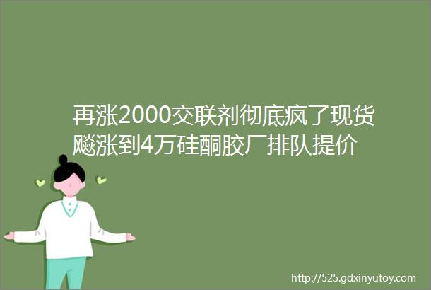 再涨2000交联剂彻底疯了现货飚涨到4万硅酮胶厂排队提价